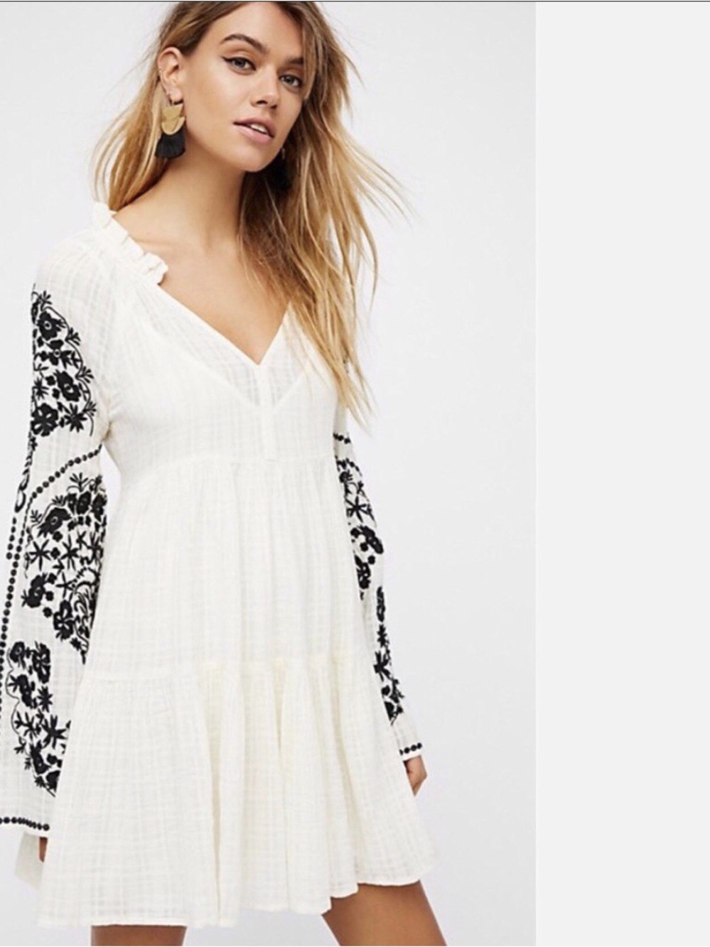 Free People Emerald city Embroidered Sleeve Dress - Brand